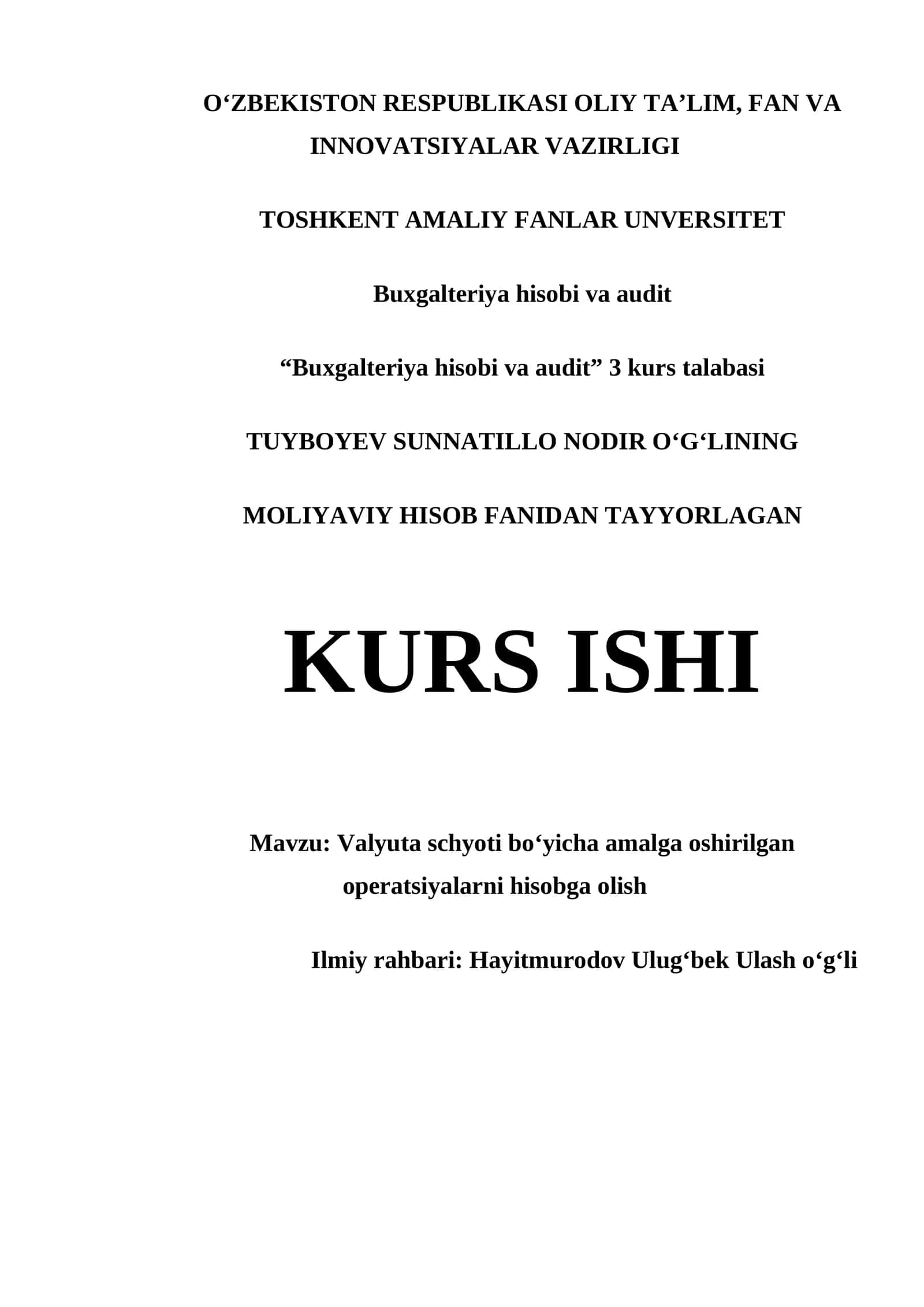 Valyuta Schyoti Bo'yicha Amalga Oshirilgan Operatsiyalarni Hisobga Olish