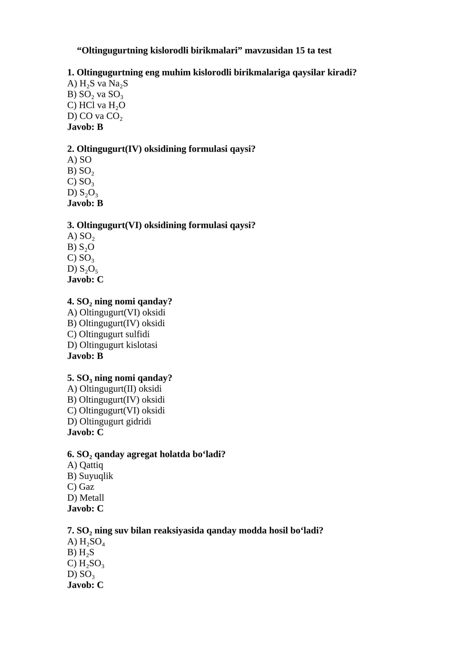 Oltingugurtning kislorodli birikmalari