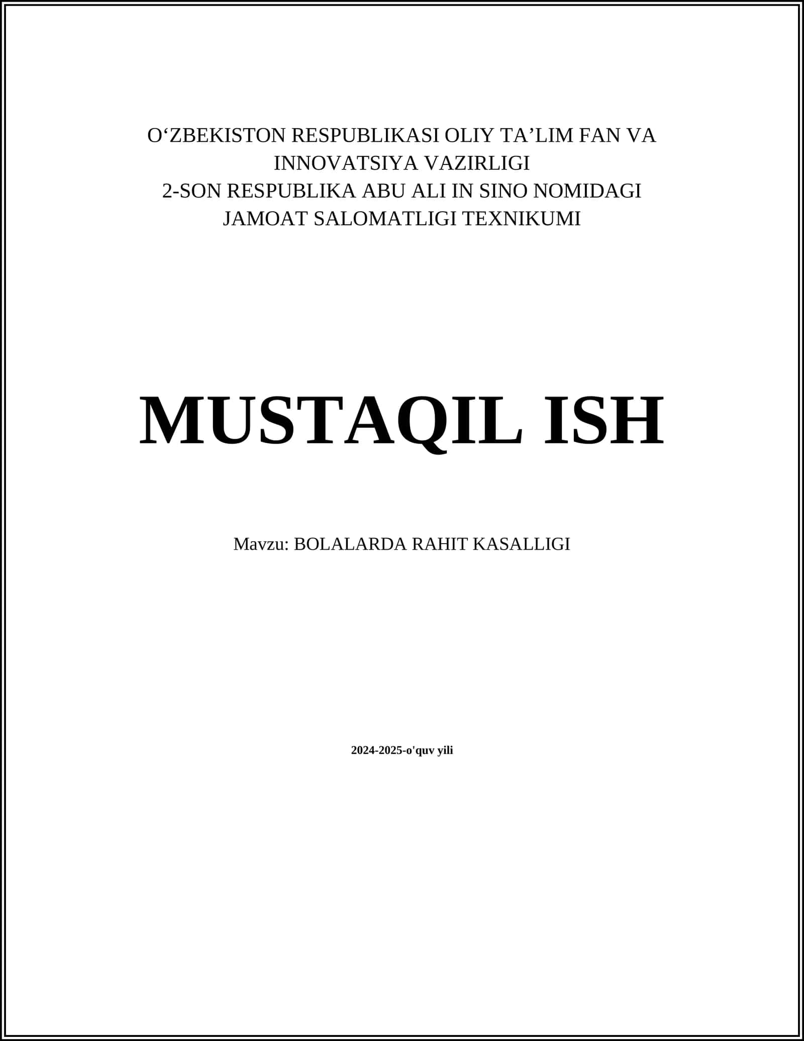 BOLALARDA RAHIT KASALLIGI