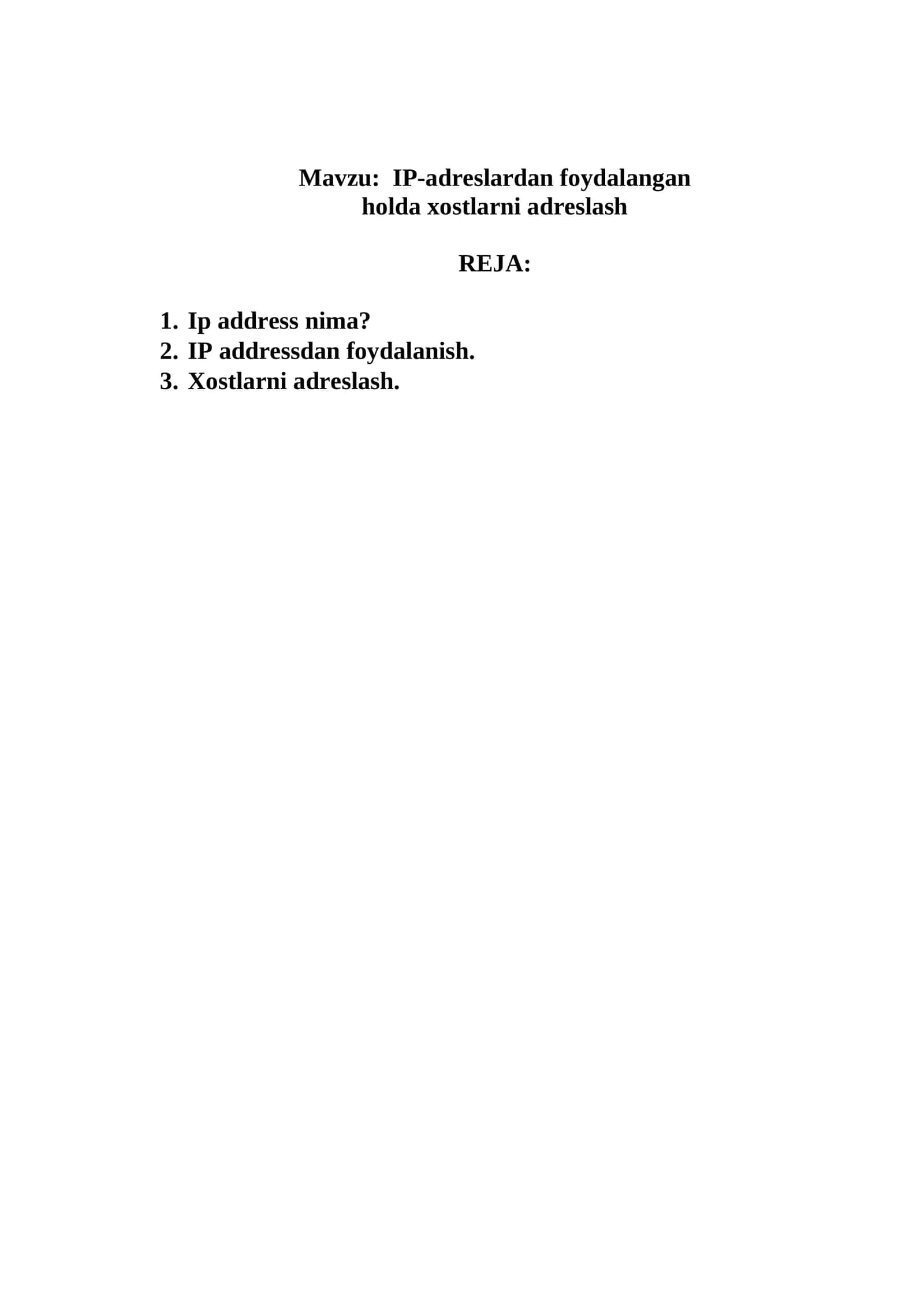 IP-adreslardan foydalangan holda xostlarni adreslash