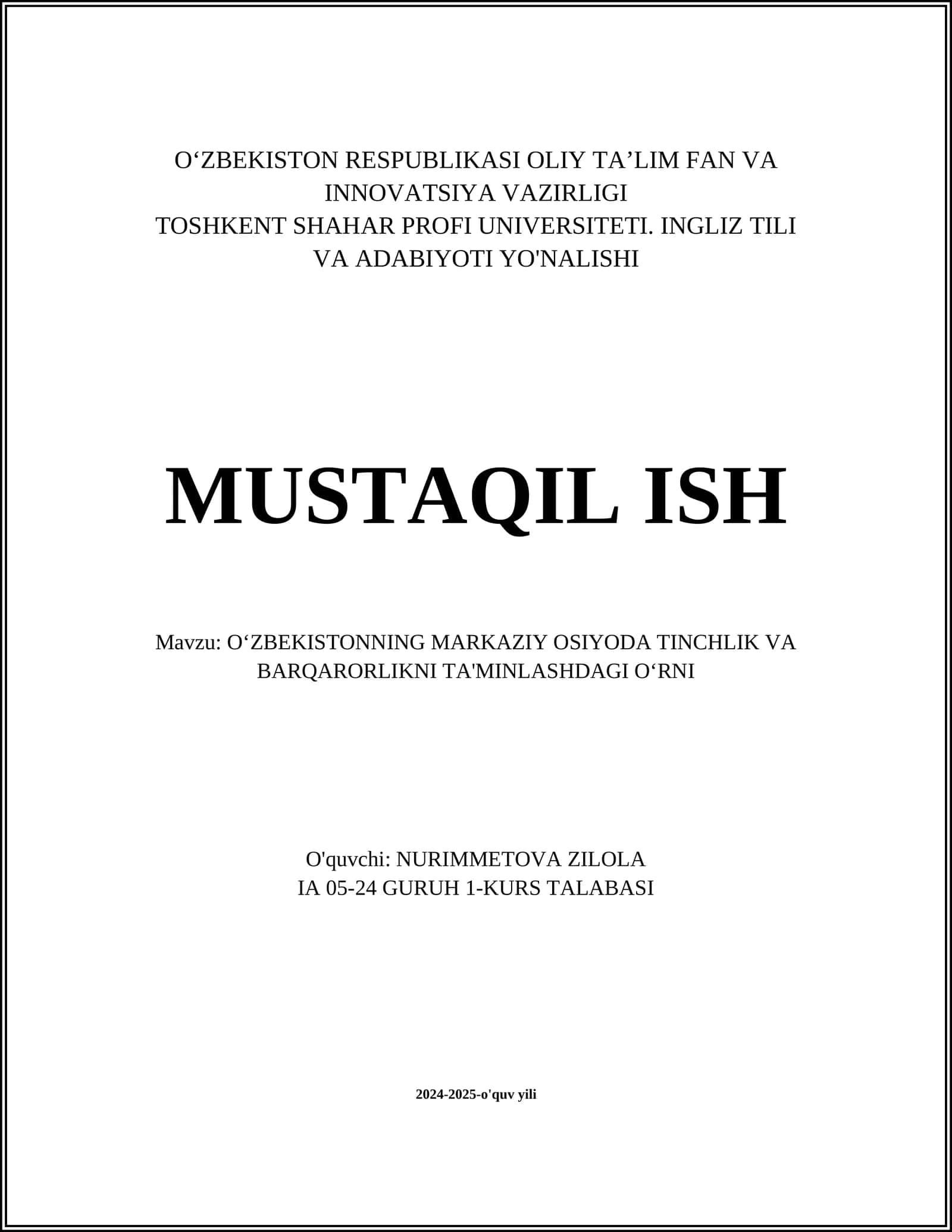 Oʻzbekistonning Markaziy Osiyo geosiyosiy mavqeasi