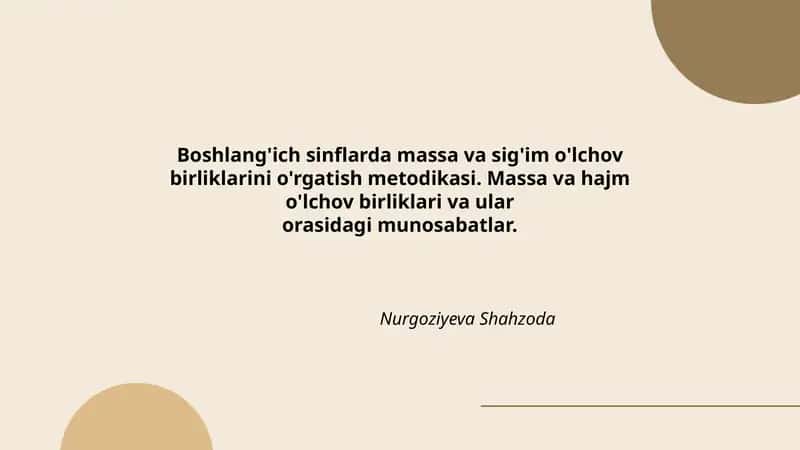 Massa va sig'im o'lchov birliklarini o'rgatish metodikasi