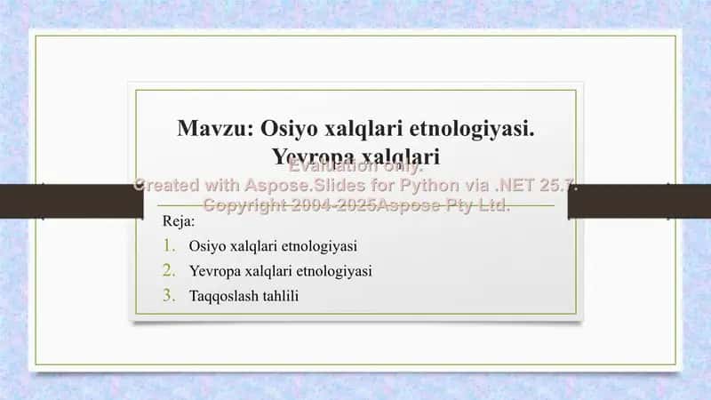 Osiyo xalqlari etnologiyasi. Yevropa xalqlari