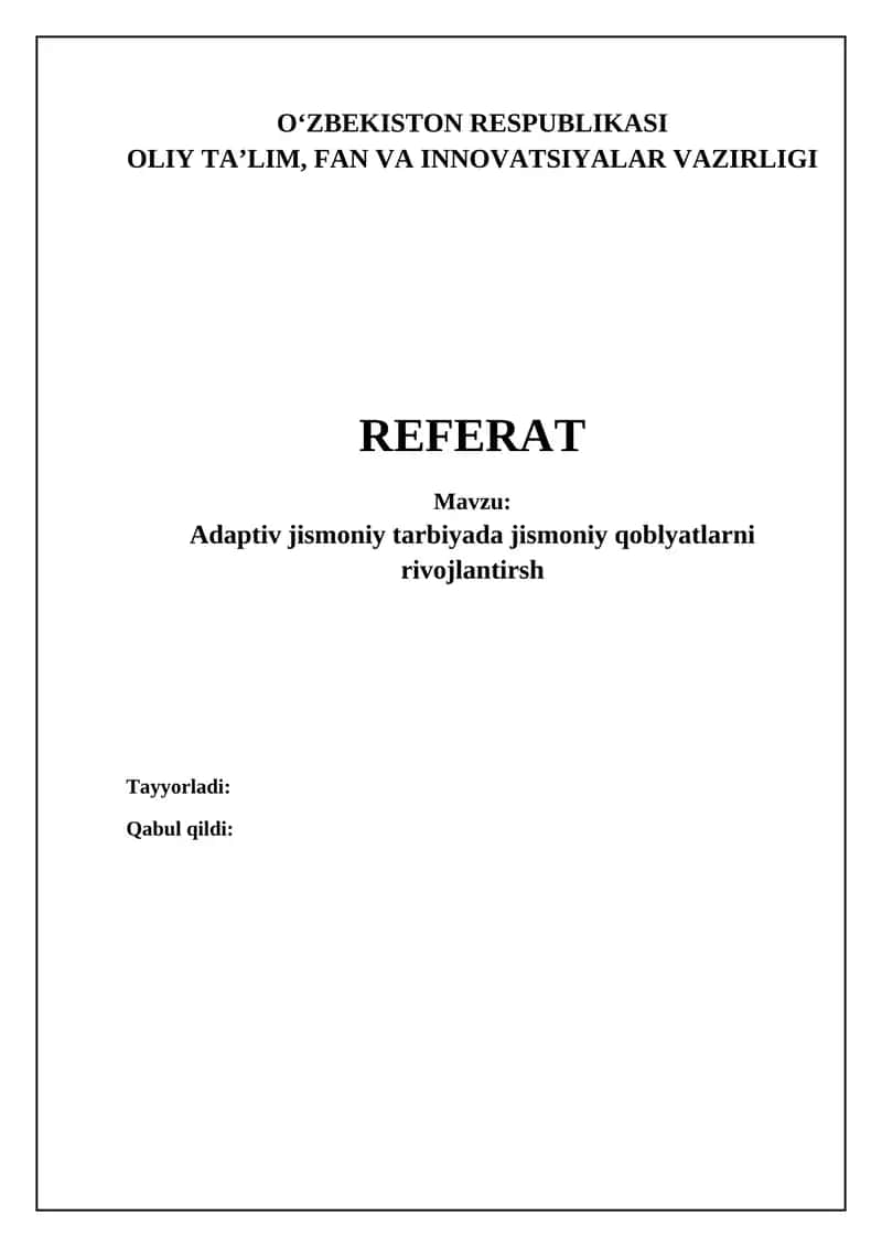 Adaptiv jismoniy tarbiya: Asosiy tushunchalar va baholash