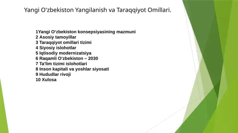 Yangi O'zbekiston Taraqqiyot Omillari