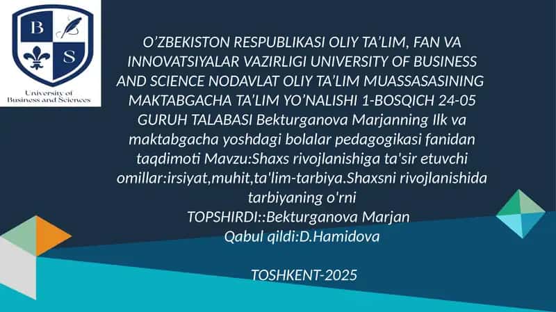 Bekturganova Marjan taqdimoti
