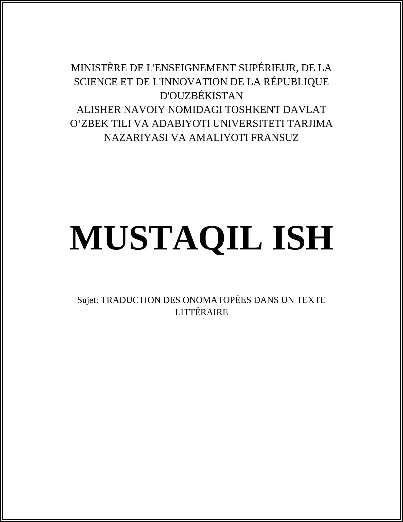 TRADUCTION DES ONOMATOPÉES DANS UN TEXTE LITTÉRAIRE