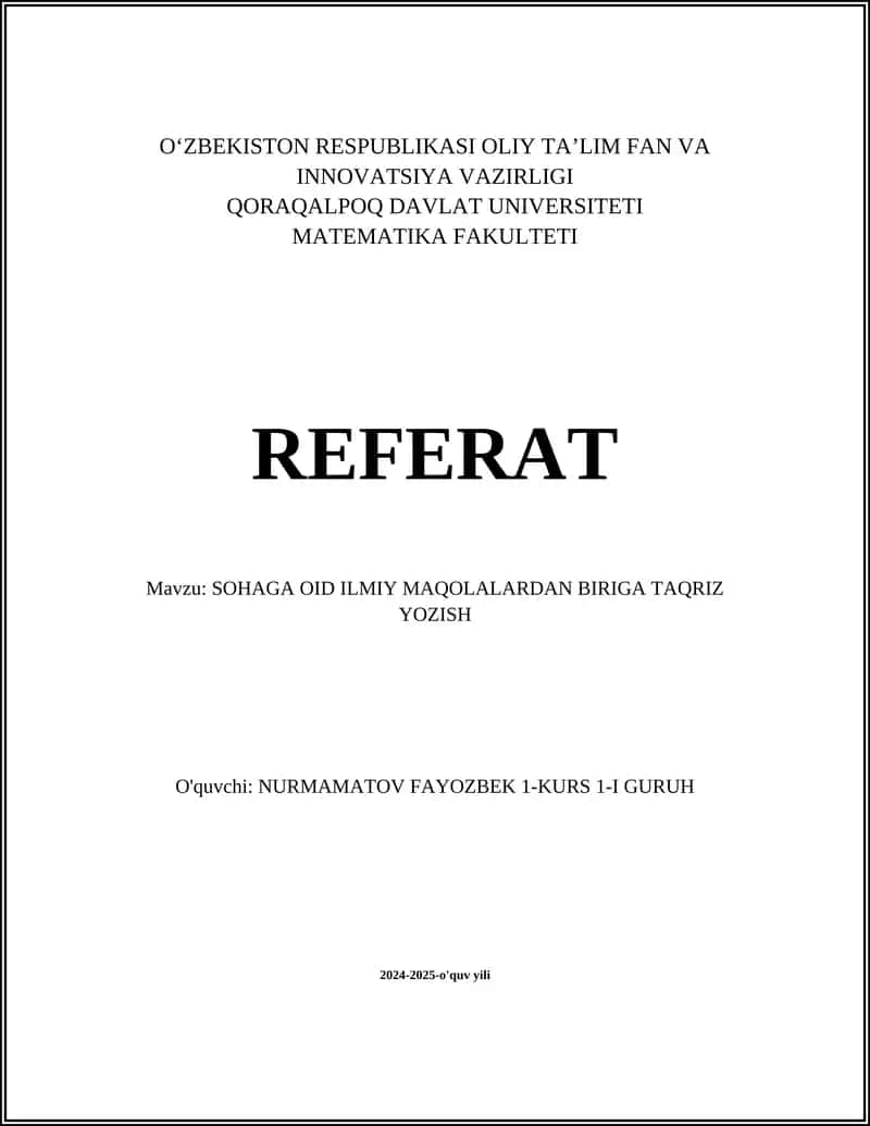 SOHAGA OID ILMIY MAQOLALARDAN BIRIGA TAQRIZ YOZISH