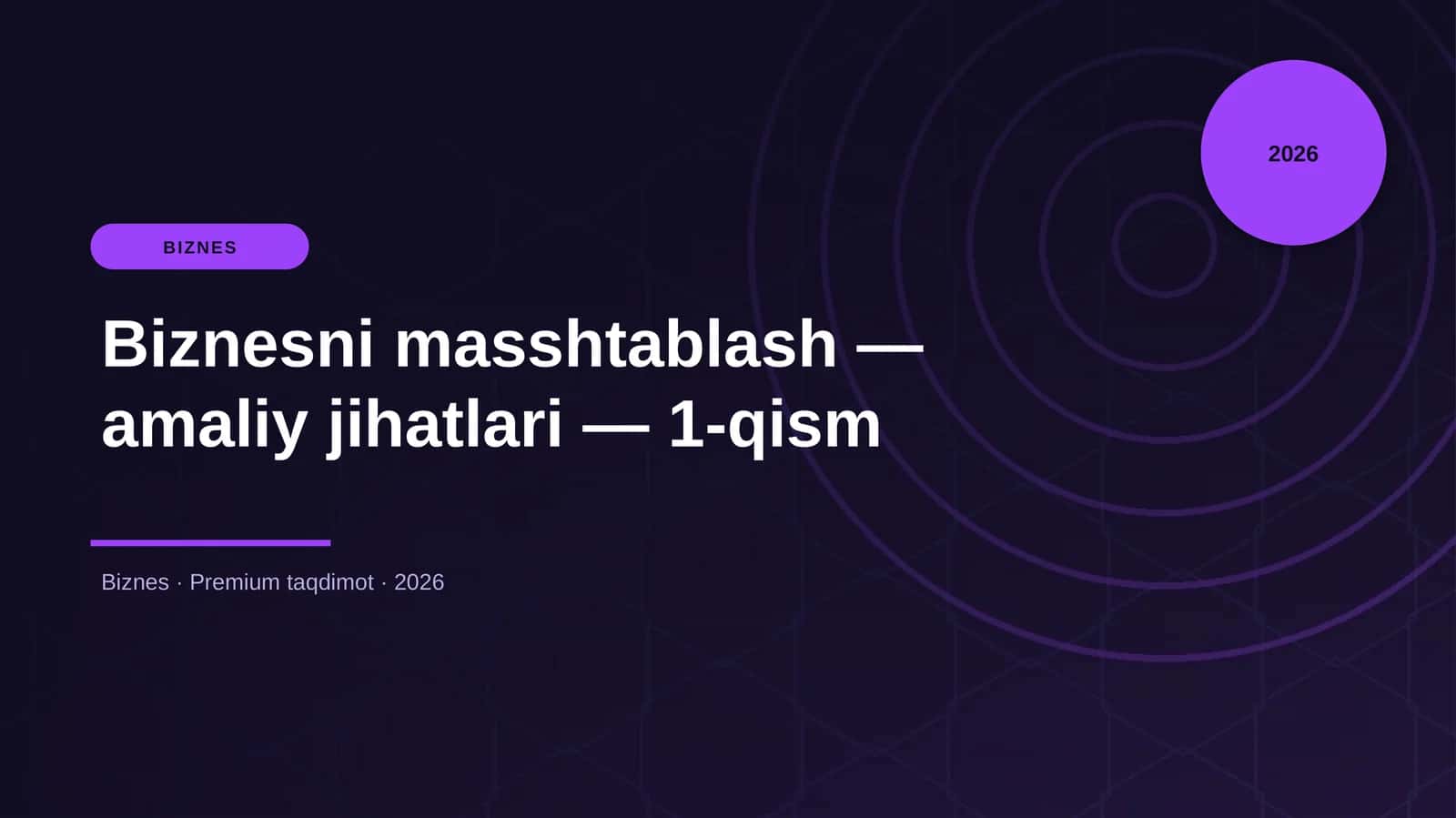 Biznesni masshtablash — amaliy jihatlari — 1-qism