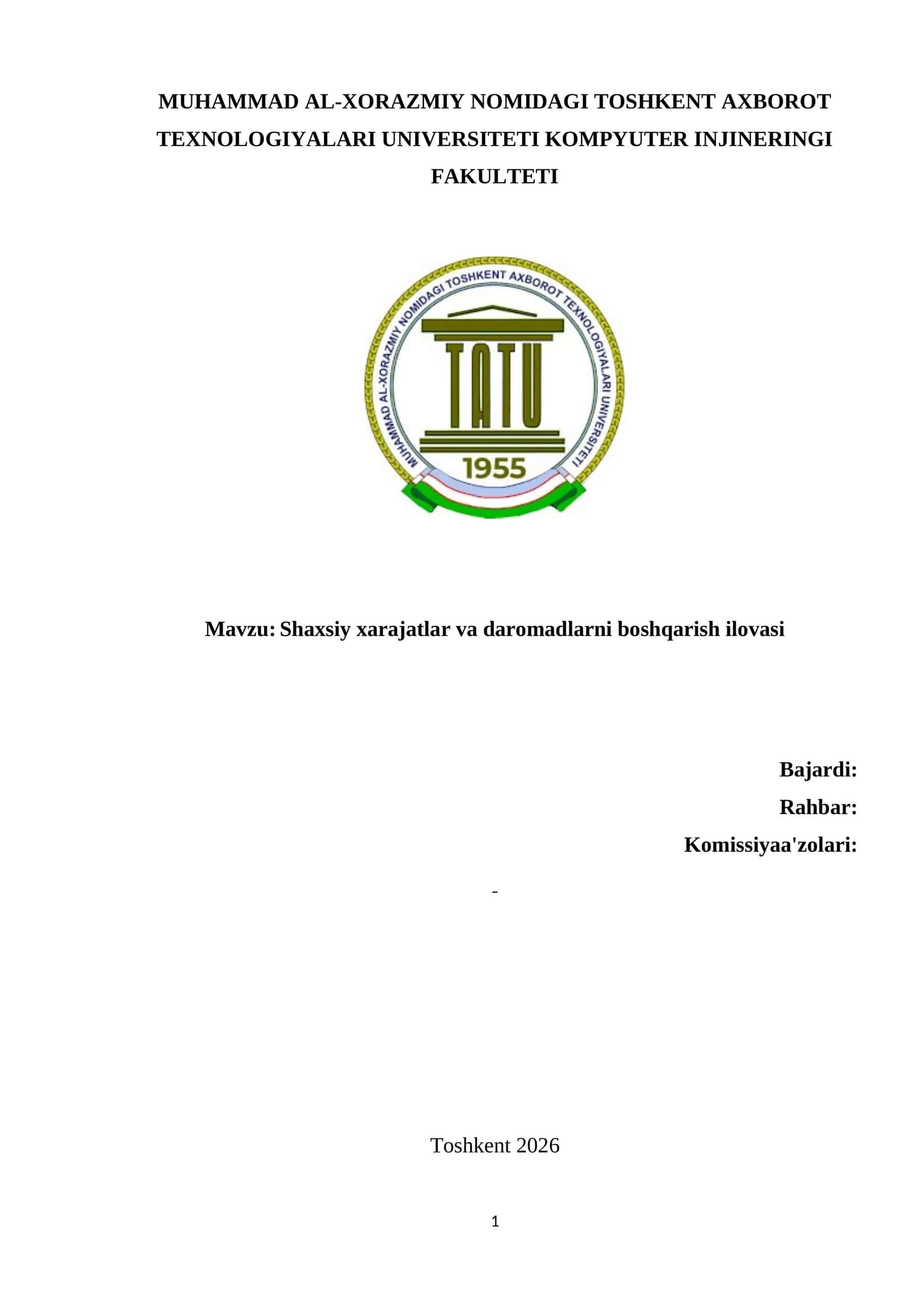 Shaxsiy xarajatlar va daromadlarni boshqarish ilovasi