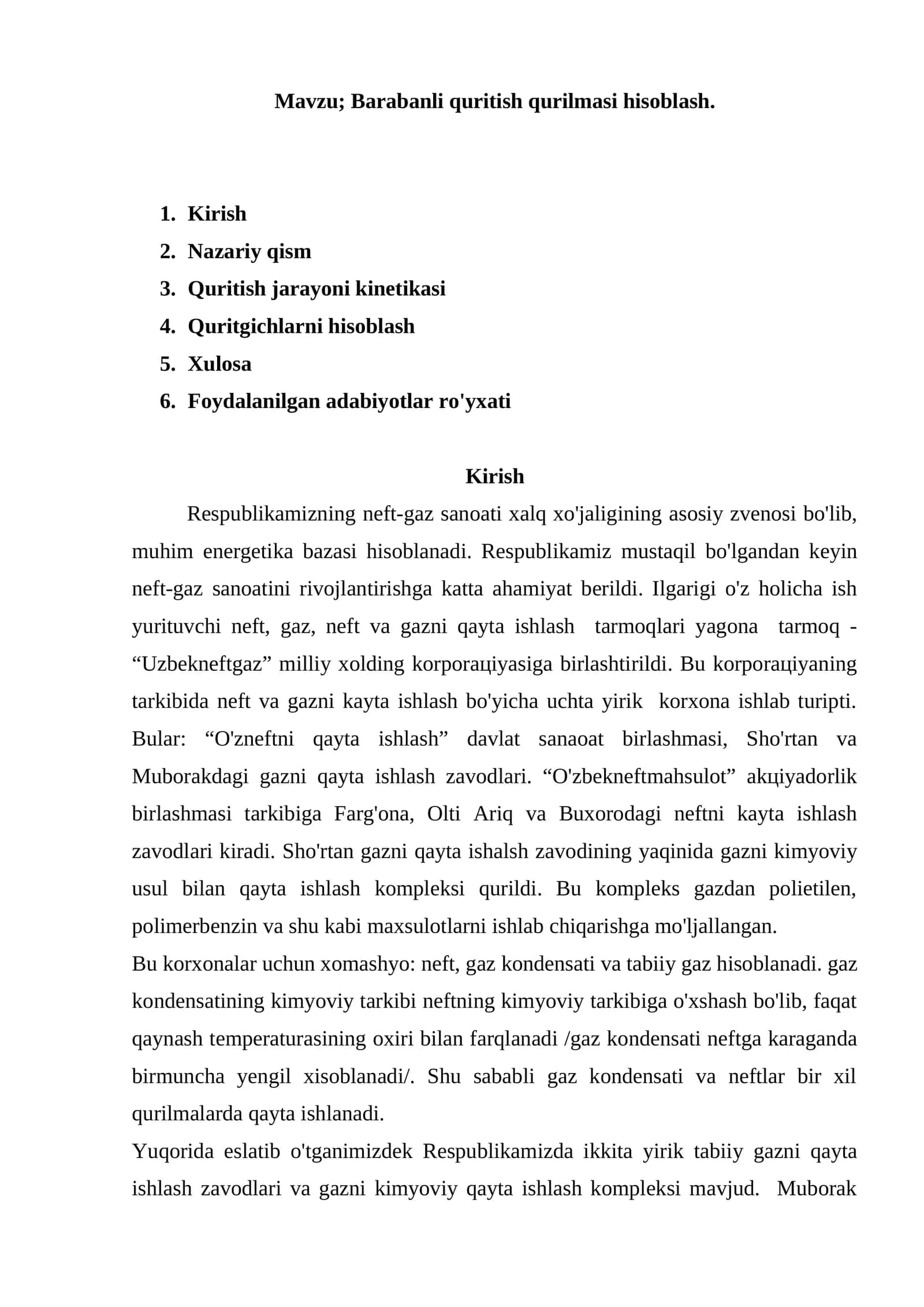 Barabanli quritish qurilmasi hisoblash