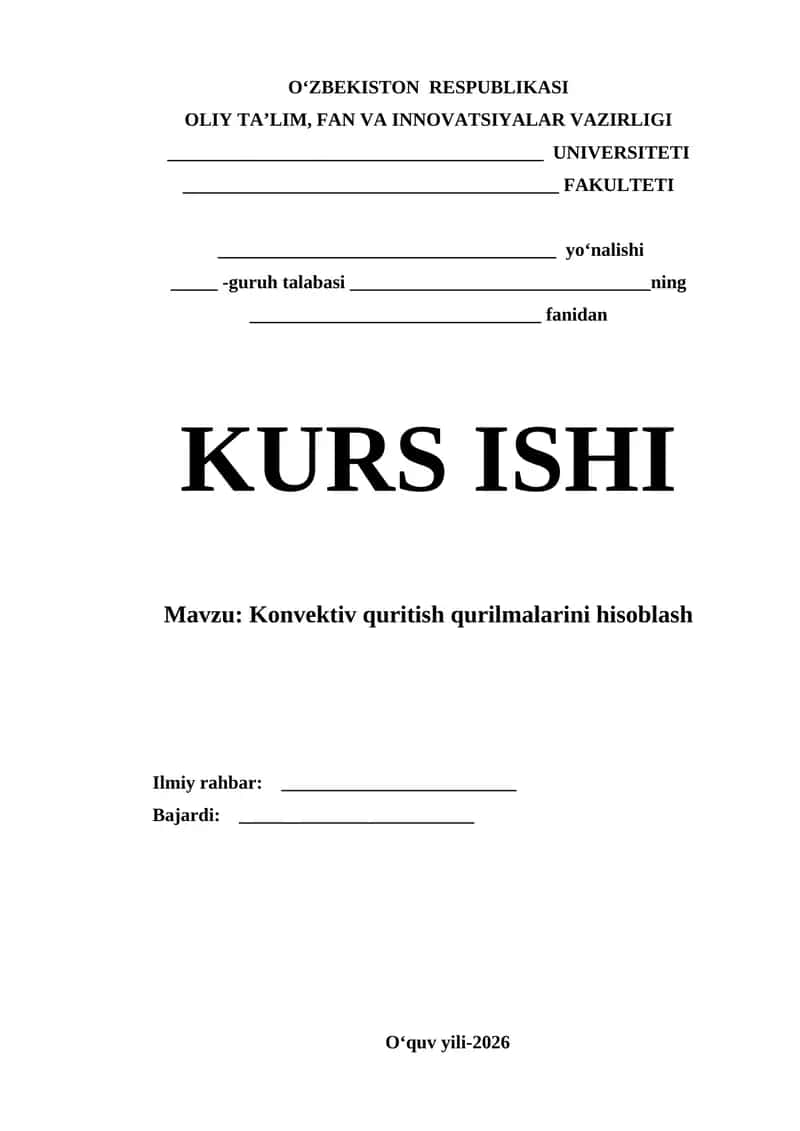 Konvektiv quritish qurilmalarini hisoblash