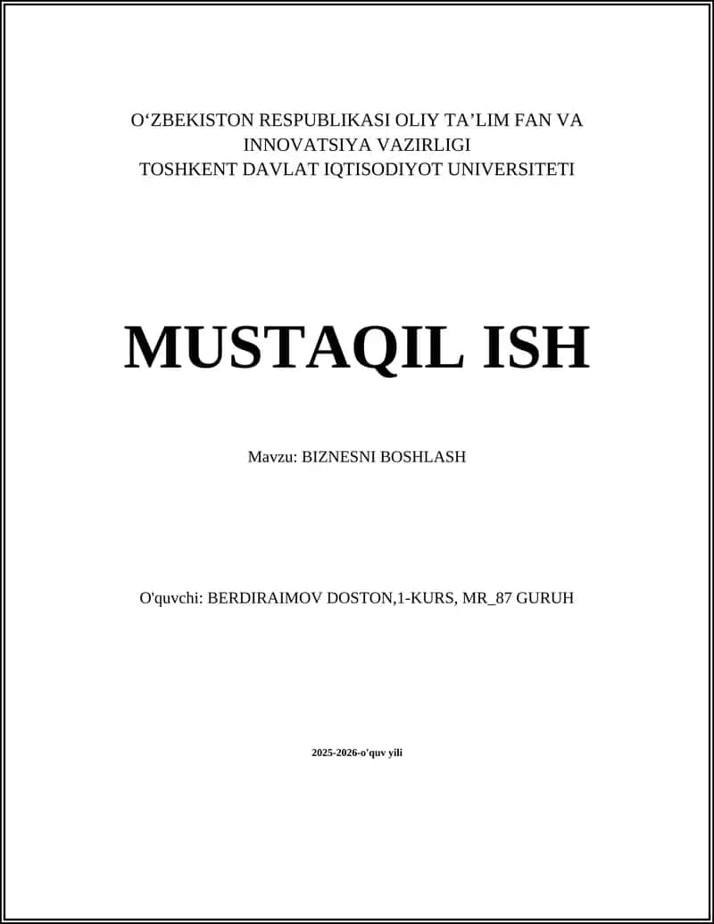 BIZNESNI BOSHLASH