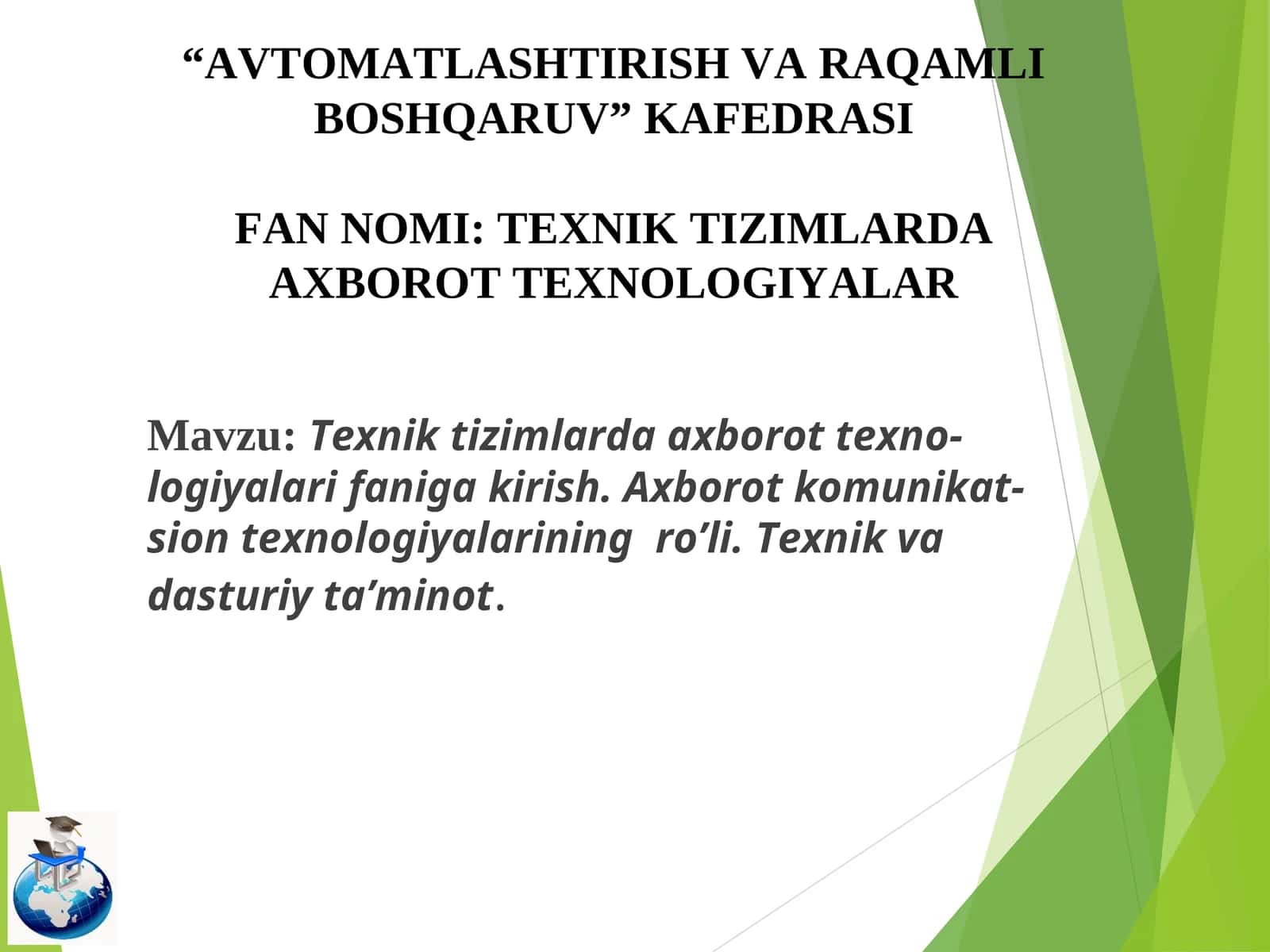 TEXNIK TIZIMLARDA AXBOROT TEXNOLOGIYALAR