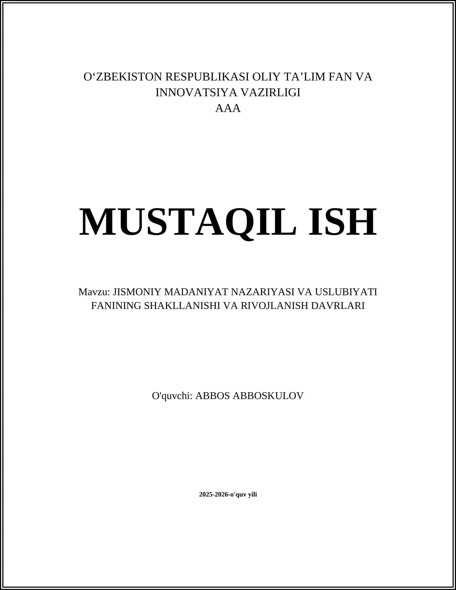 Jismoniy Madaniyat Nazariyasi va Uslubiyati Fanining Shakllanishi va Rivojlanish Davrlari