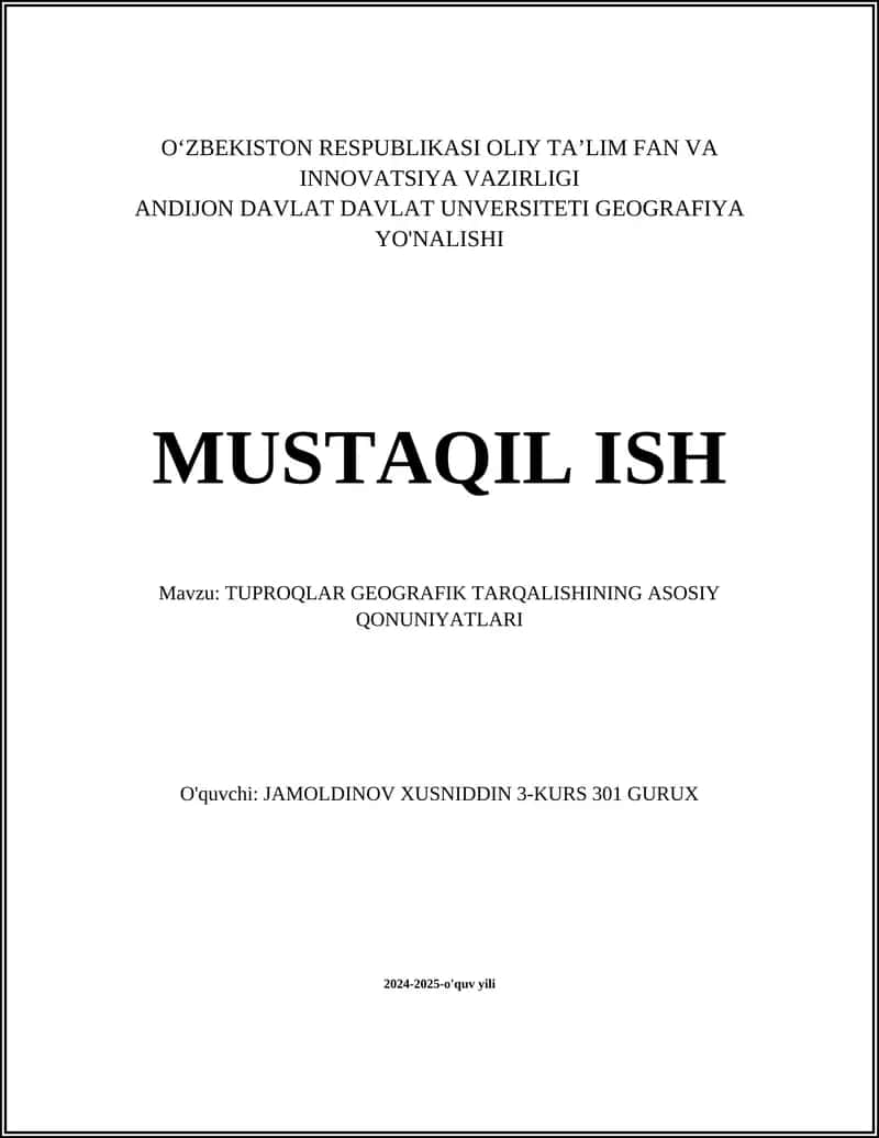 TUPROQLAR GEOGRAFIK TARQALISHINING ASOSIY QONUNIYATLARI
