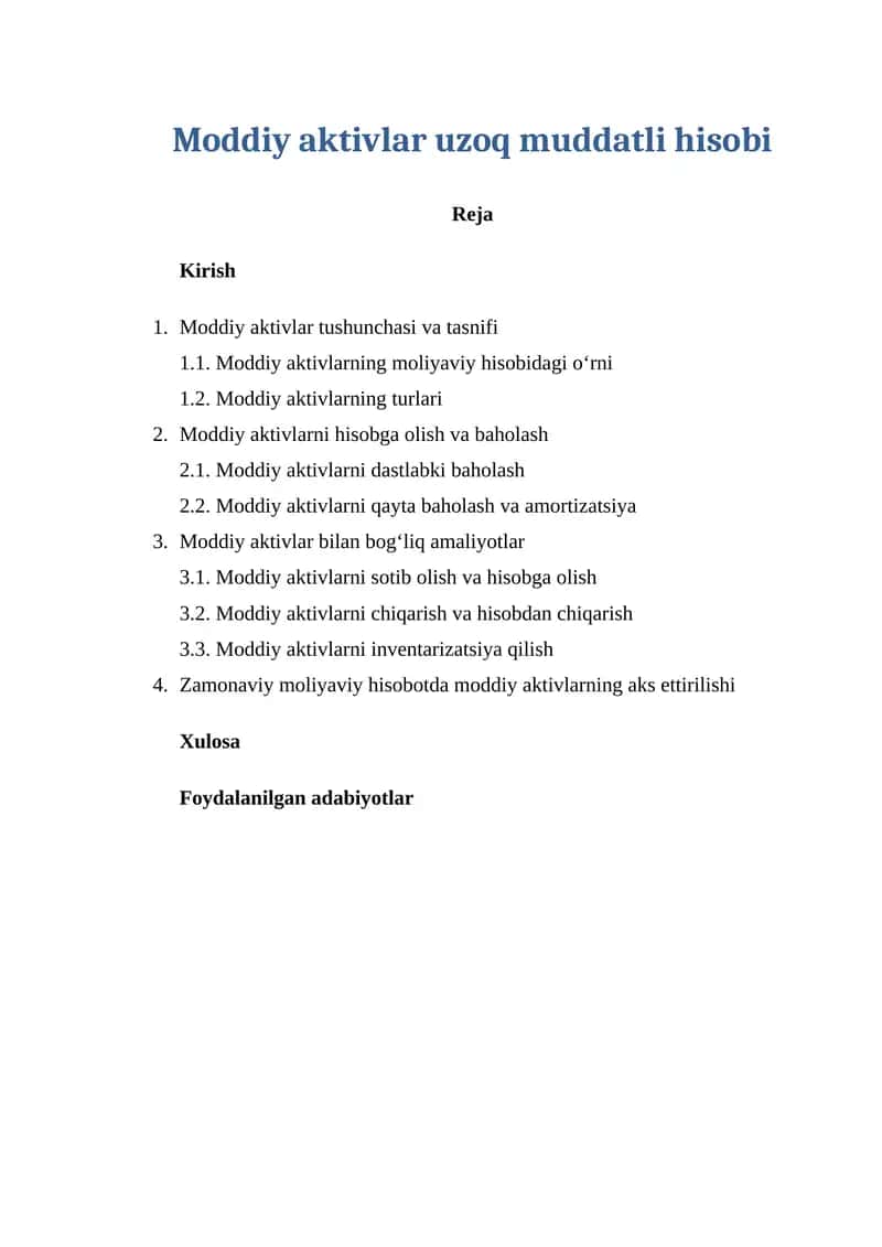 Moddiy aktivlar uzoq muddatli hisobi