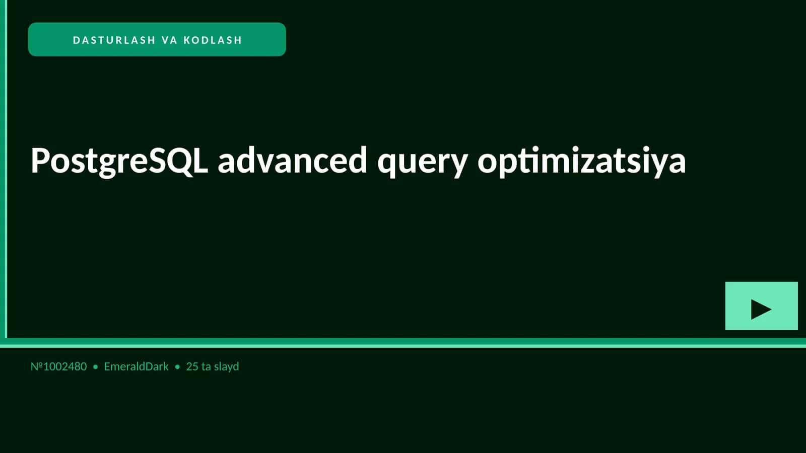 PostgreSQL advanced query optimizatsiya
