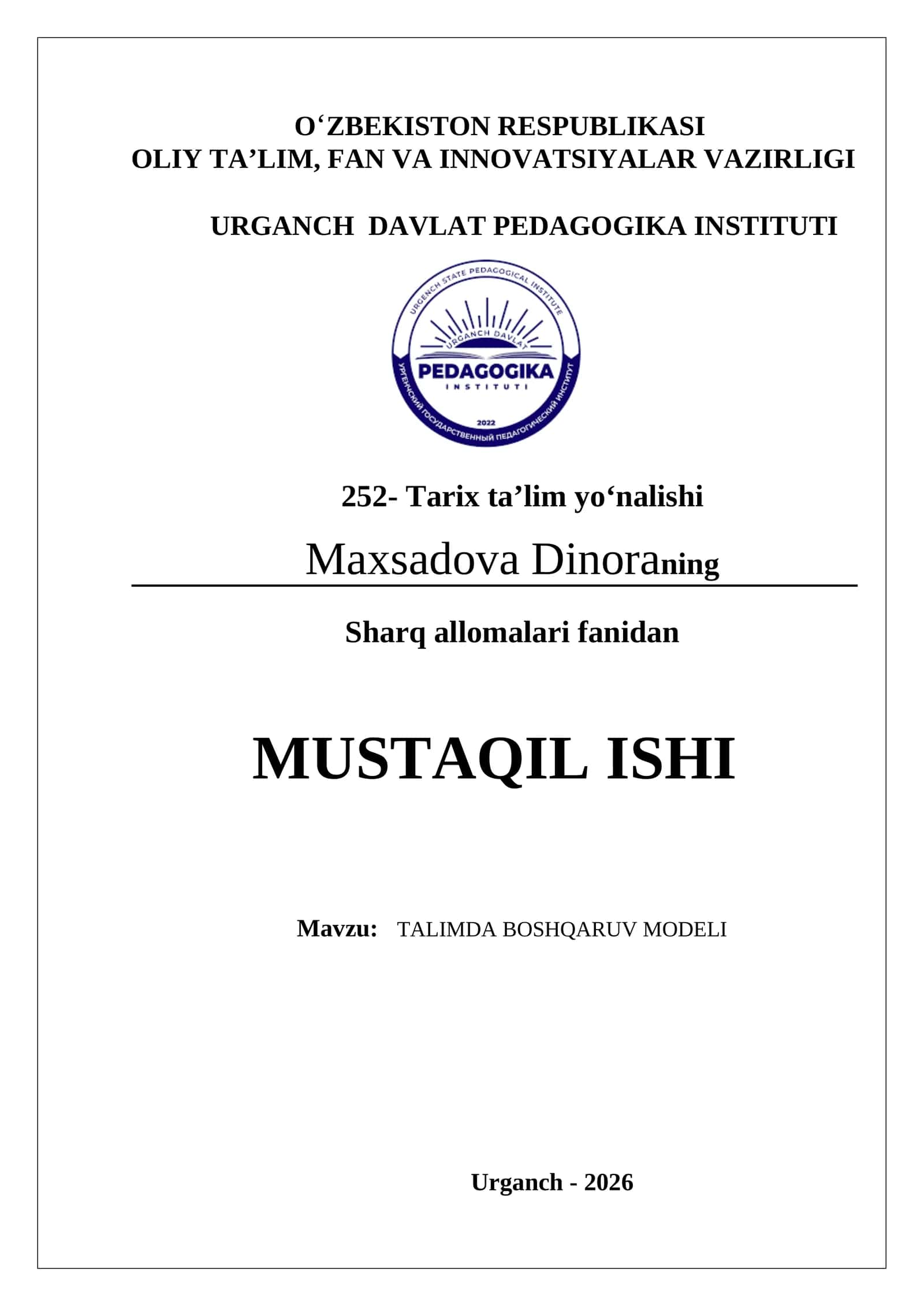 TALIMDA BOSHQARUV MODELI