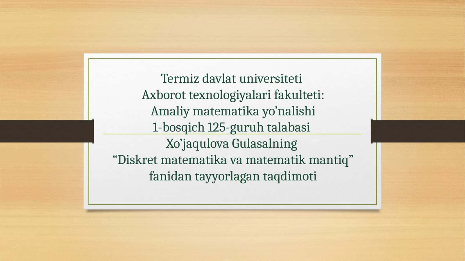 Diskret matematika va matematik mantiq
