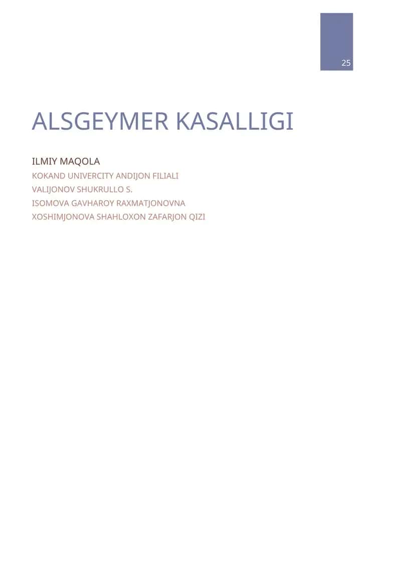 Maqola Gistologiya Alsgeymer kasalligi