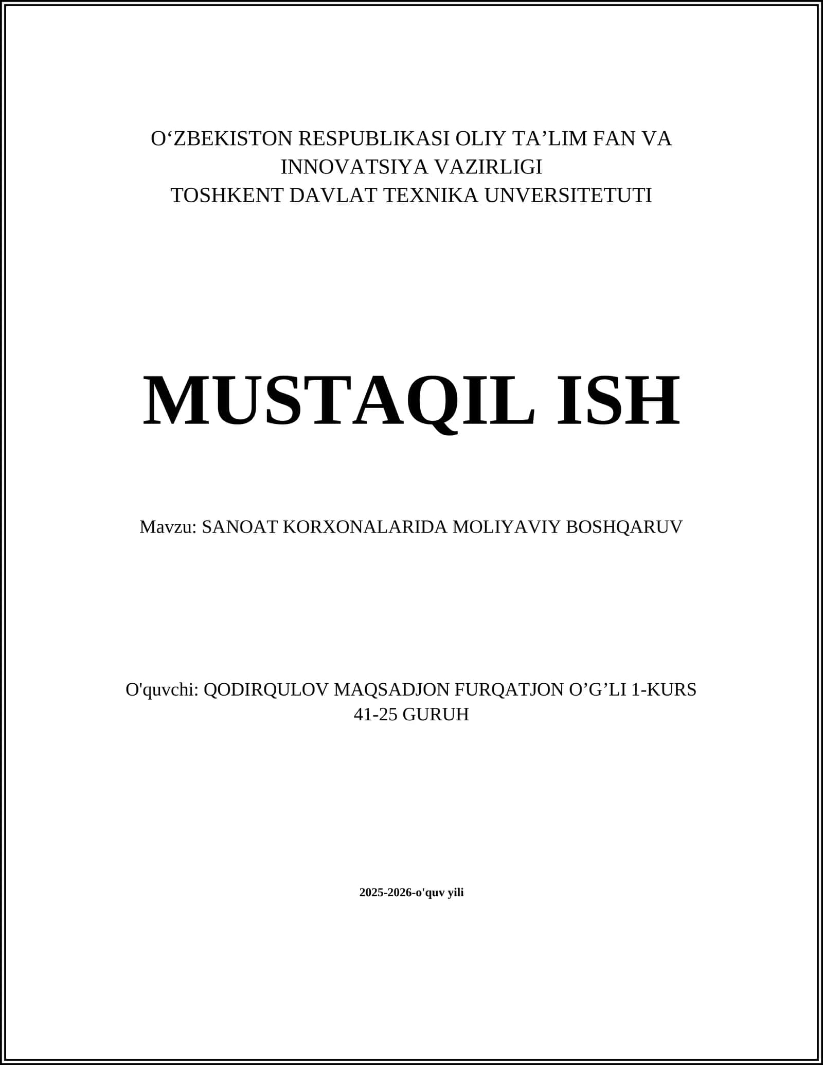 Sanoat korxonalarida moliyaviy boshqaruv