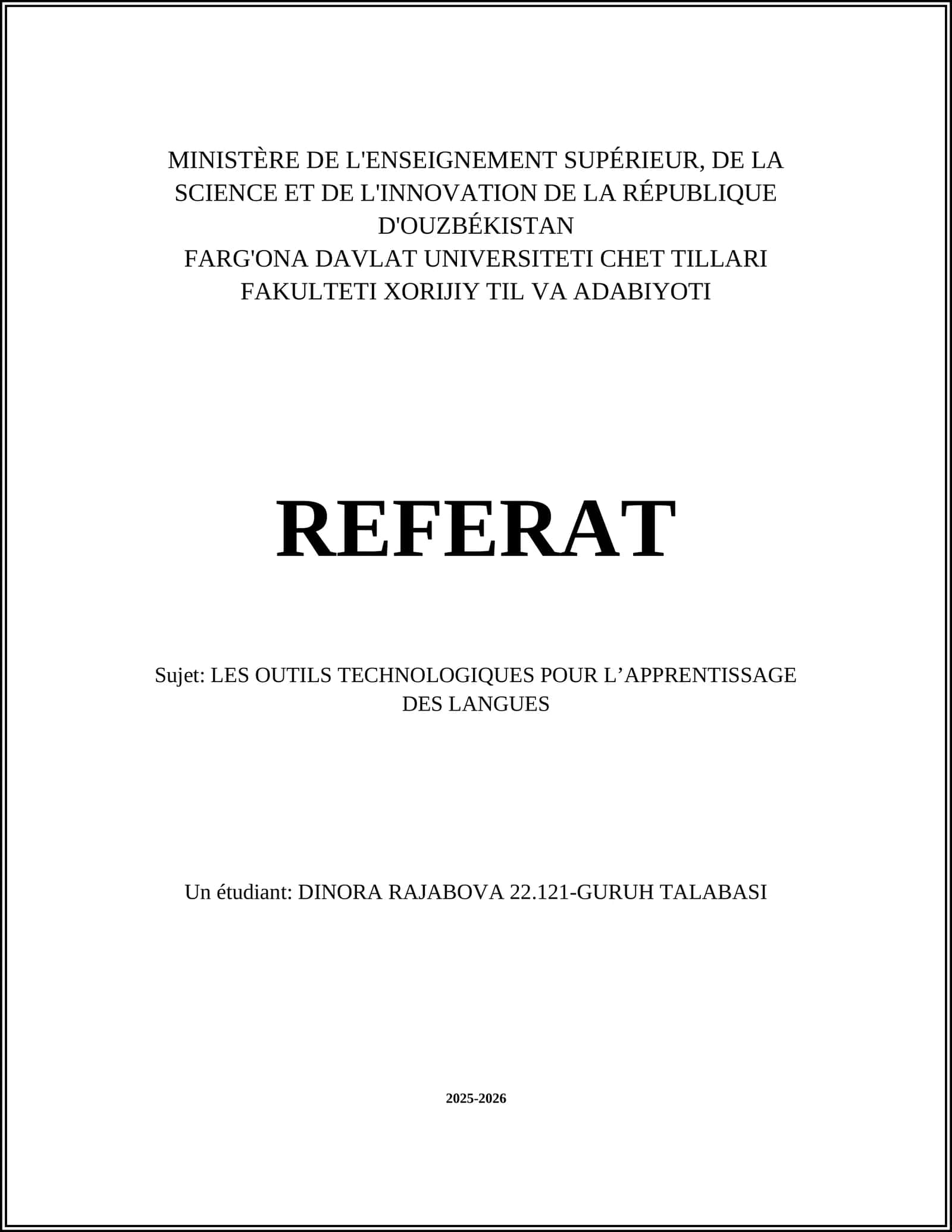 REFERAT Sujet: LES OUTILS TECHNOLOGIQUES POUR L’APPRENTISSAGE DES LANGUES
