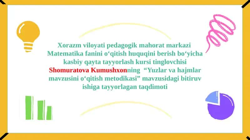“Yuzlar va hajmlar mavzusini o‘qitish metodikasi” bitiruv ishi