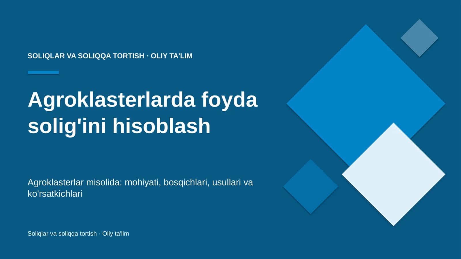 Agroklasterlarda foyda solig'ini hisoblash