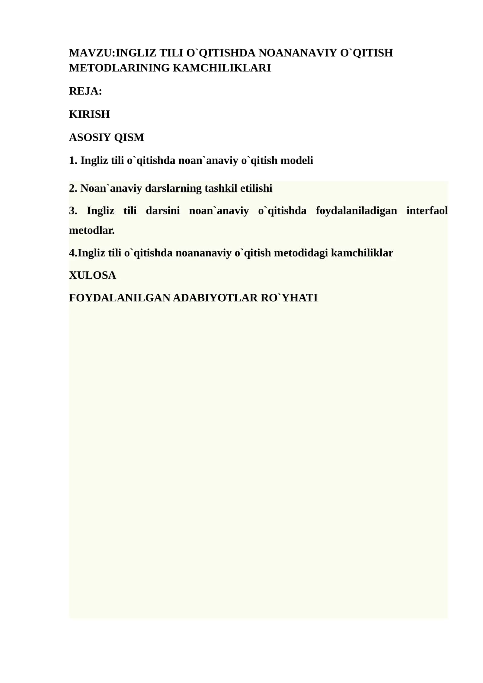 INGLIZ TILI O`QITISHDA NOANANAVIY O`QITISH METODLARINING KAMCHILIKLARI