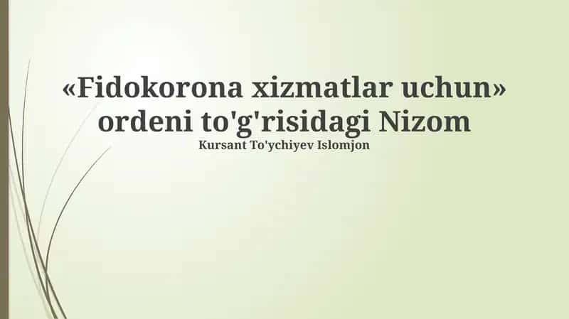 "Fidokorona xizmatlar uchun" ordeni to'g'risidagi Nizom