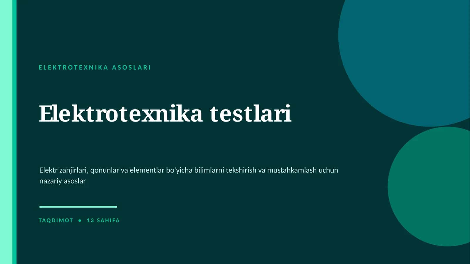 Elektrotexnika testlari