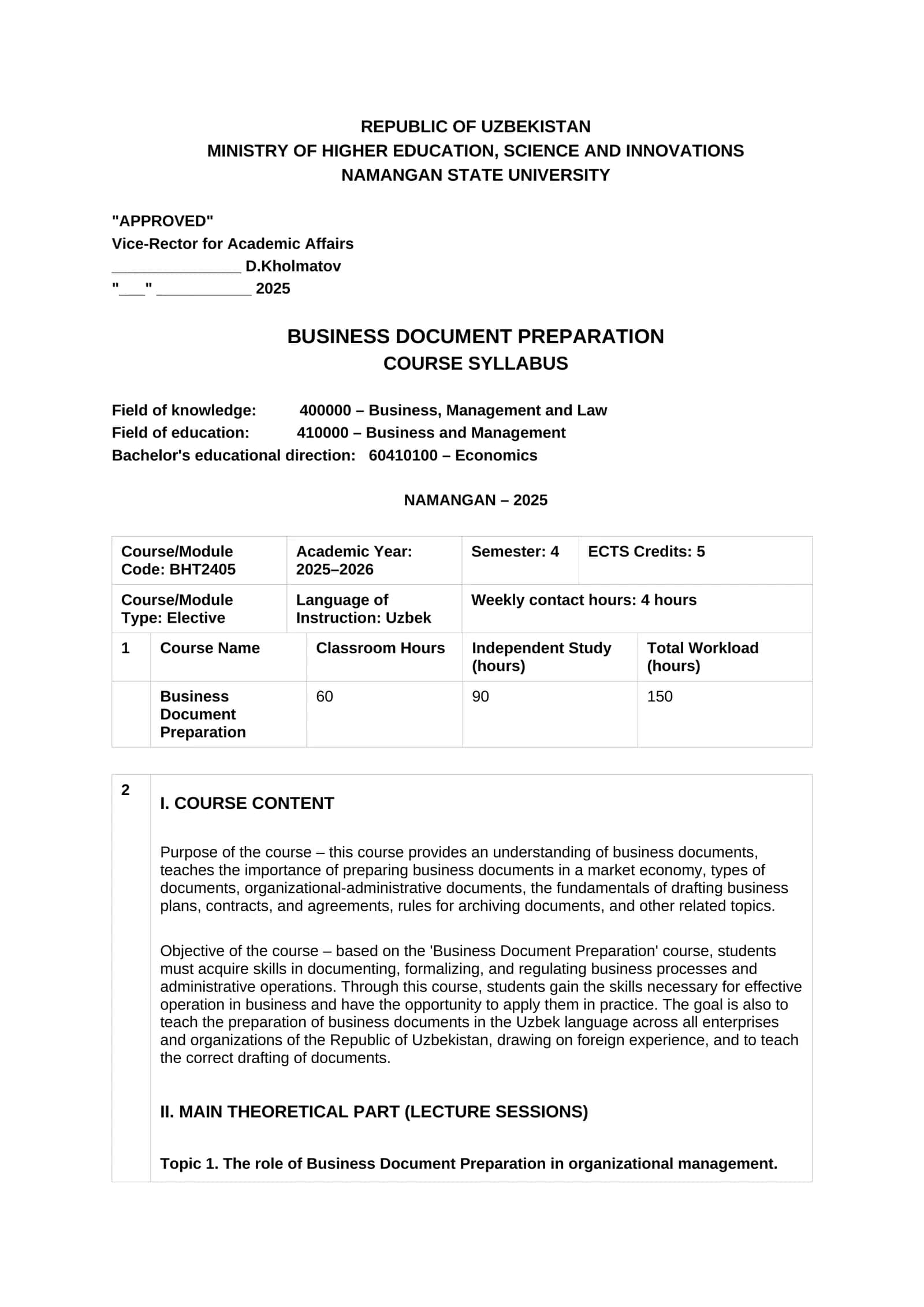 Business Document Preparation Course