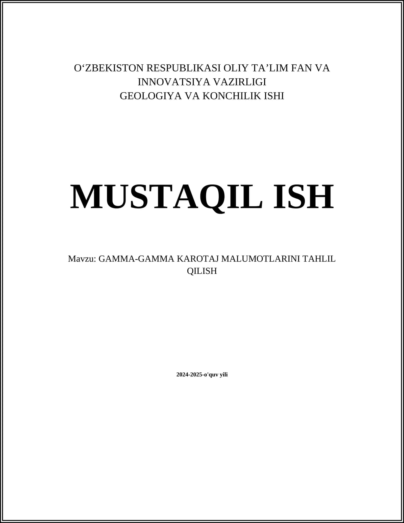 GAMMA-GAMMA KAROTAJ MALUMOTLARINI TAHLIL QILISH