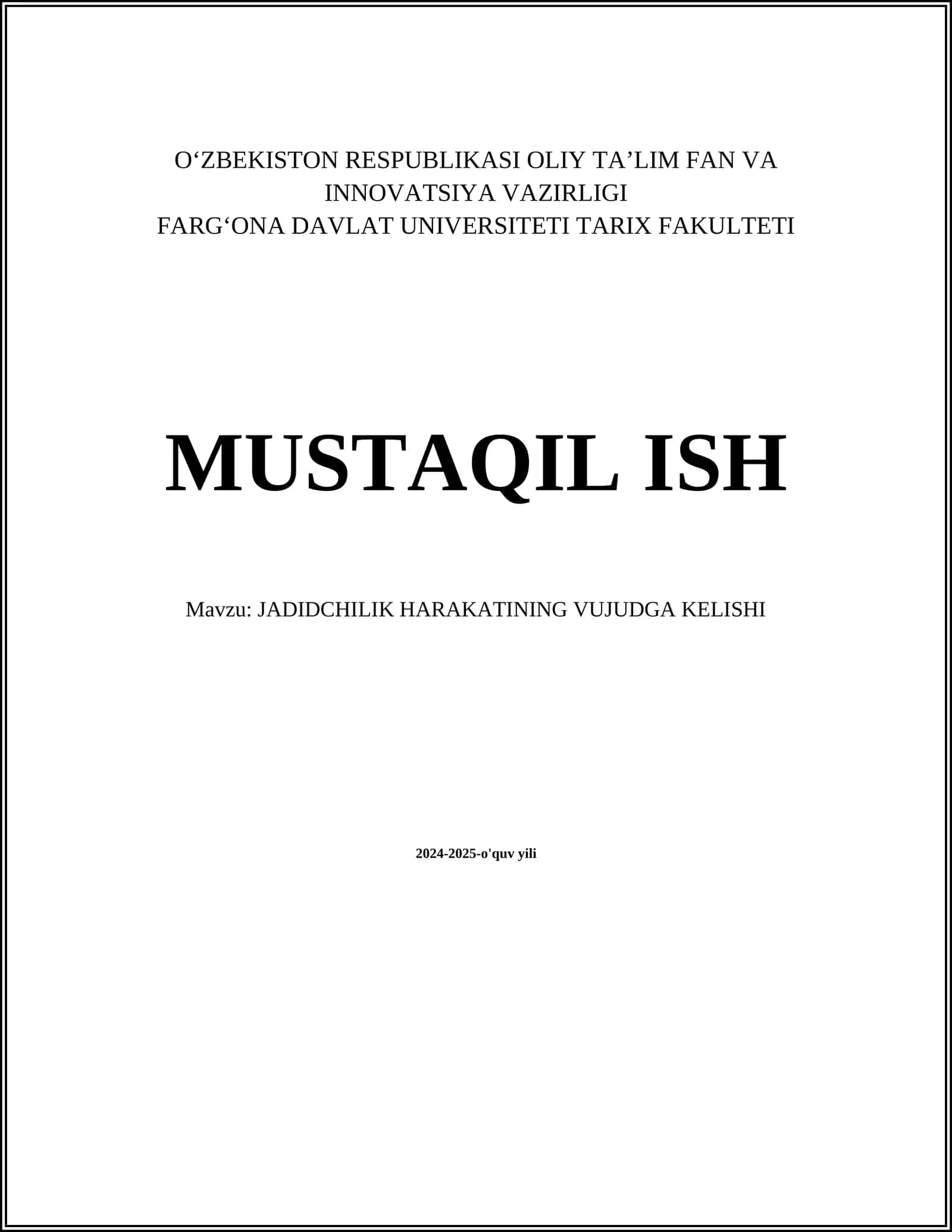 JADIDCHILIK HARAKATINING VUJUDGA KELISHI