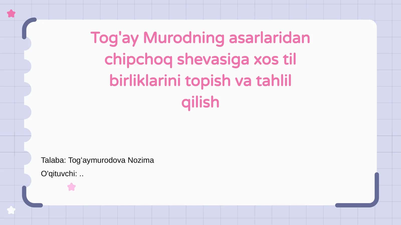 Tog'ay Murodning asarlaridan chipchoq shevasiga xos til birliklarini topish va tahlil qilish