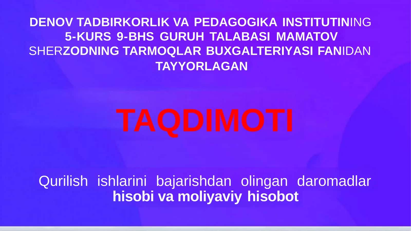 DAROMADLARNI HISOBGA OLISH JARAYONI