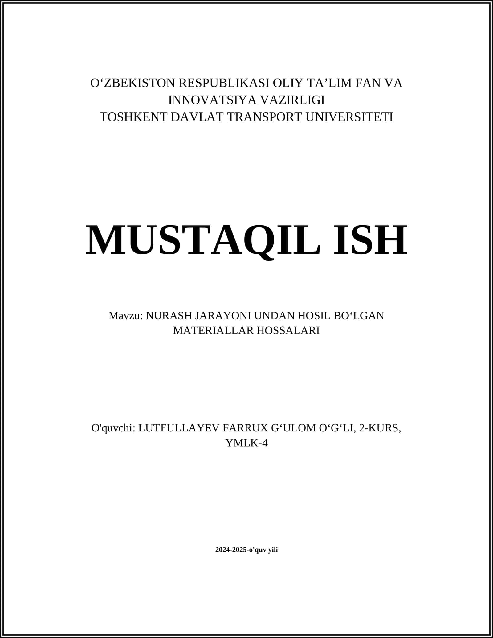 Nurash jarayonining fizika asoslari