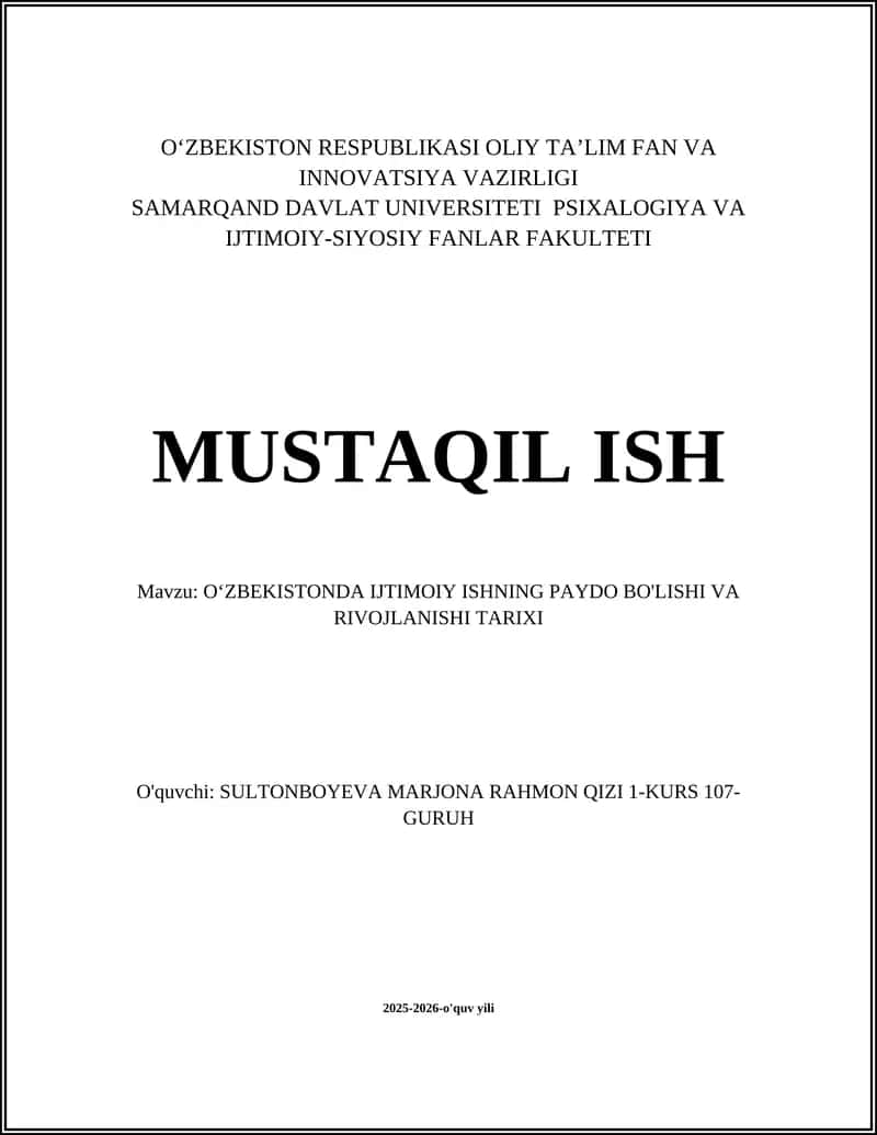 Oʻzbekistonda Ijtimoiy Ishning Paydo Bo'lishi va Rivojlanishi Tarixi
