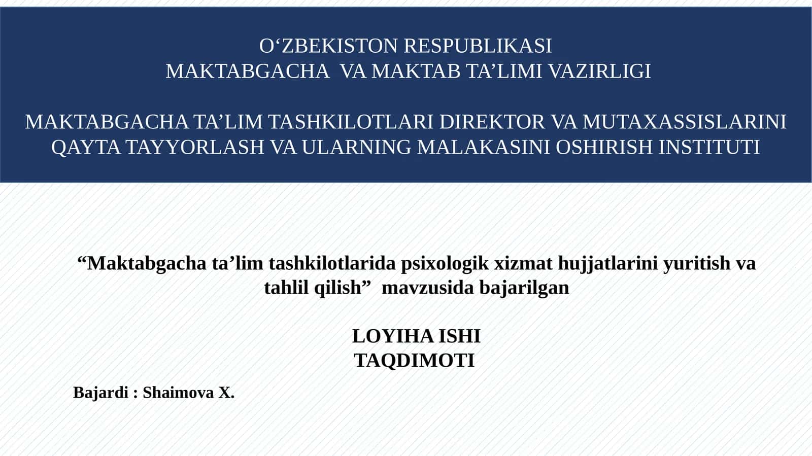 "Maktabgacha ta’lim tashkilotlarida psixologik xizmat hujjatlarini yuritish va tahlil qilish"