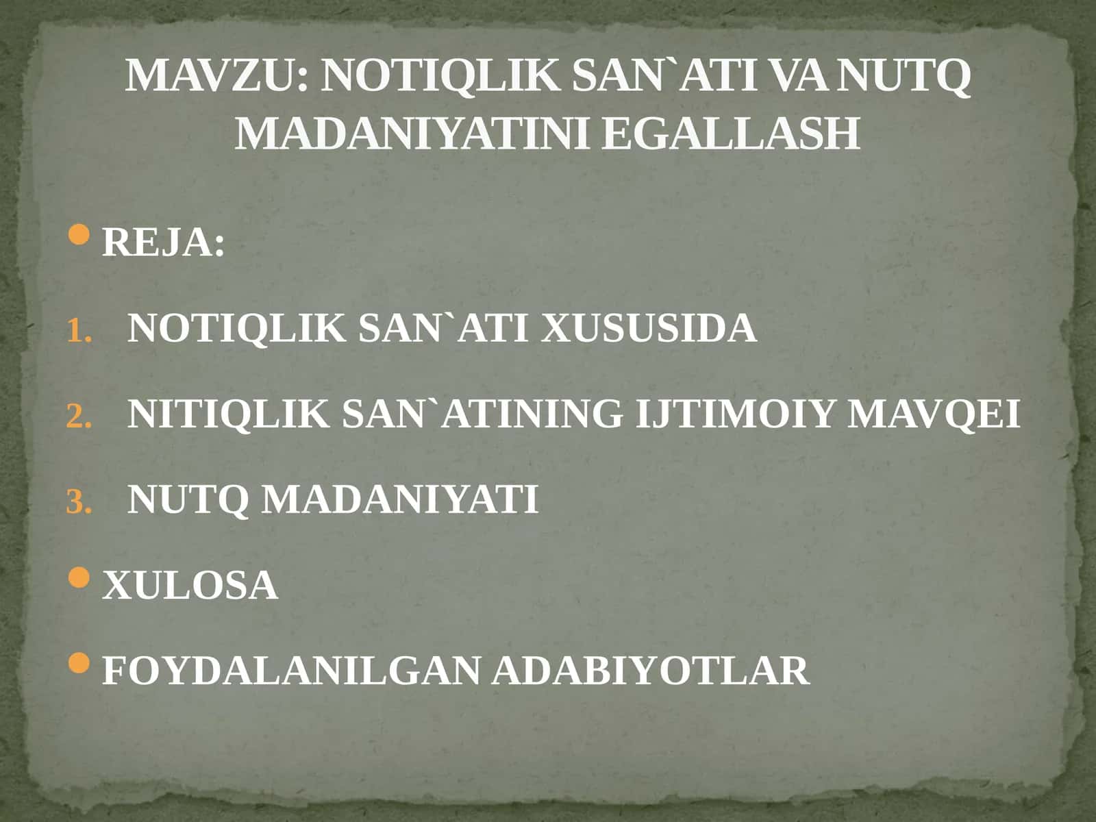 NOTIQLIK SAN`ATI VA NUTQ MADANIYATINI EGALLASH