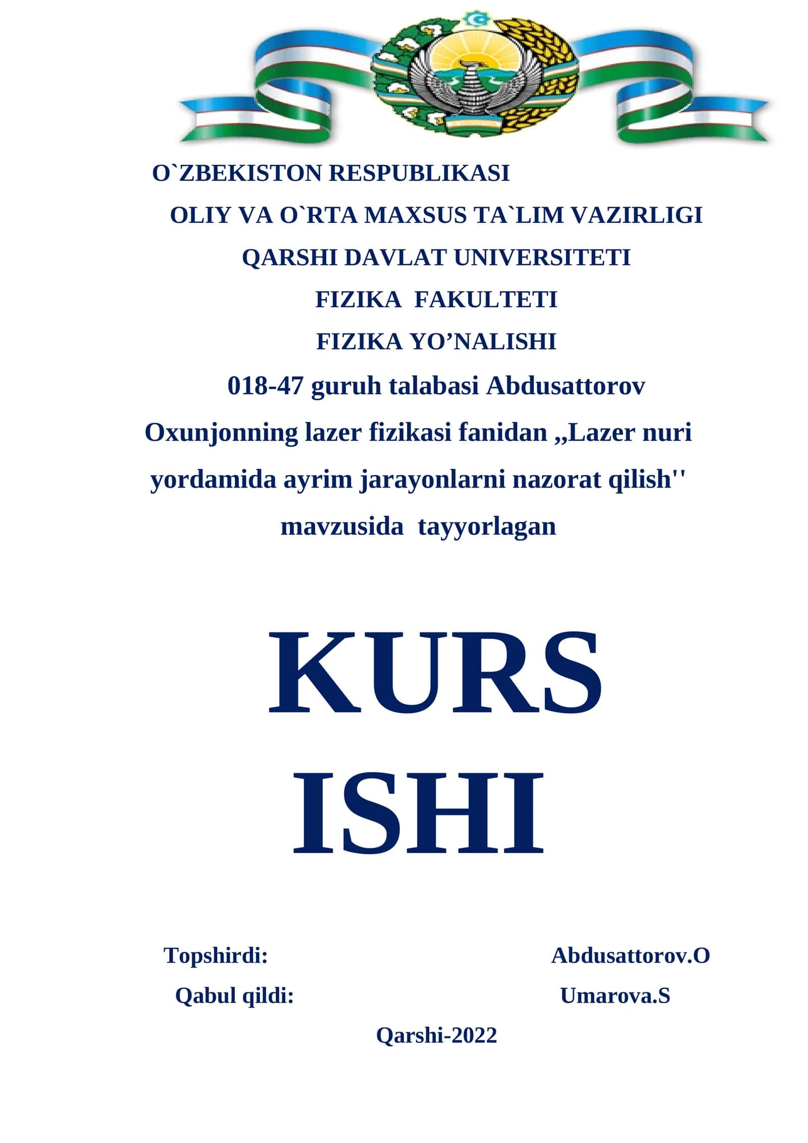 Lazer fizikasi kurs ishi