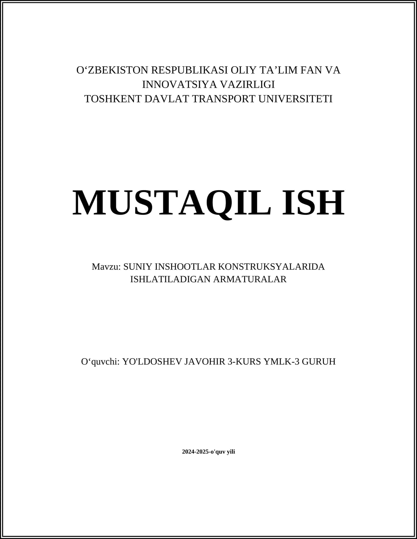 SUNIY INSHOOTLAR KONSTRUKSYALARIDA ISHLATILADIGAN ARMATURALAR