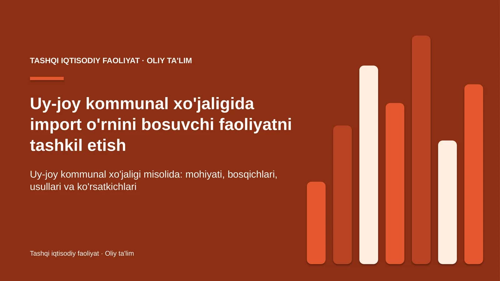 Uy-joy kommunal xo'jaligida import o'rnini bosuvchi faoliyatni tashkil etish