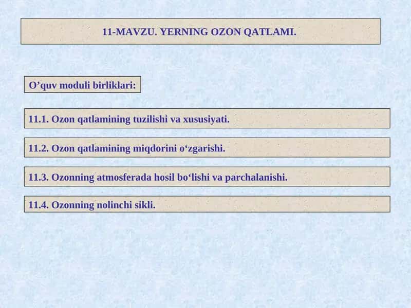 Ozon qatlamining miqdorini o‘zgarishi