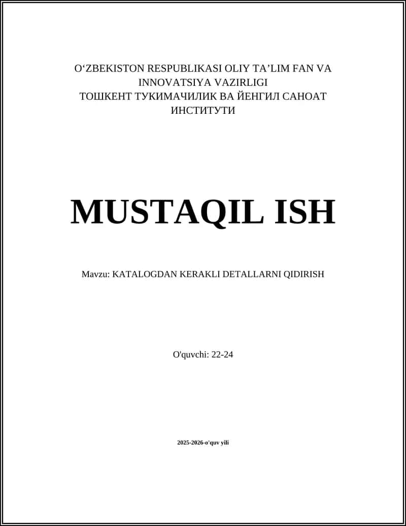 KATALOGDAN KERAKLI DETALLARNI QIDIRISH