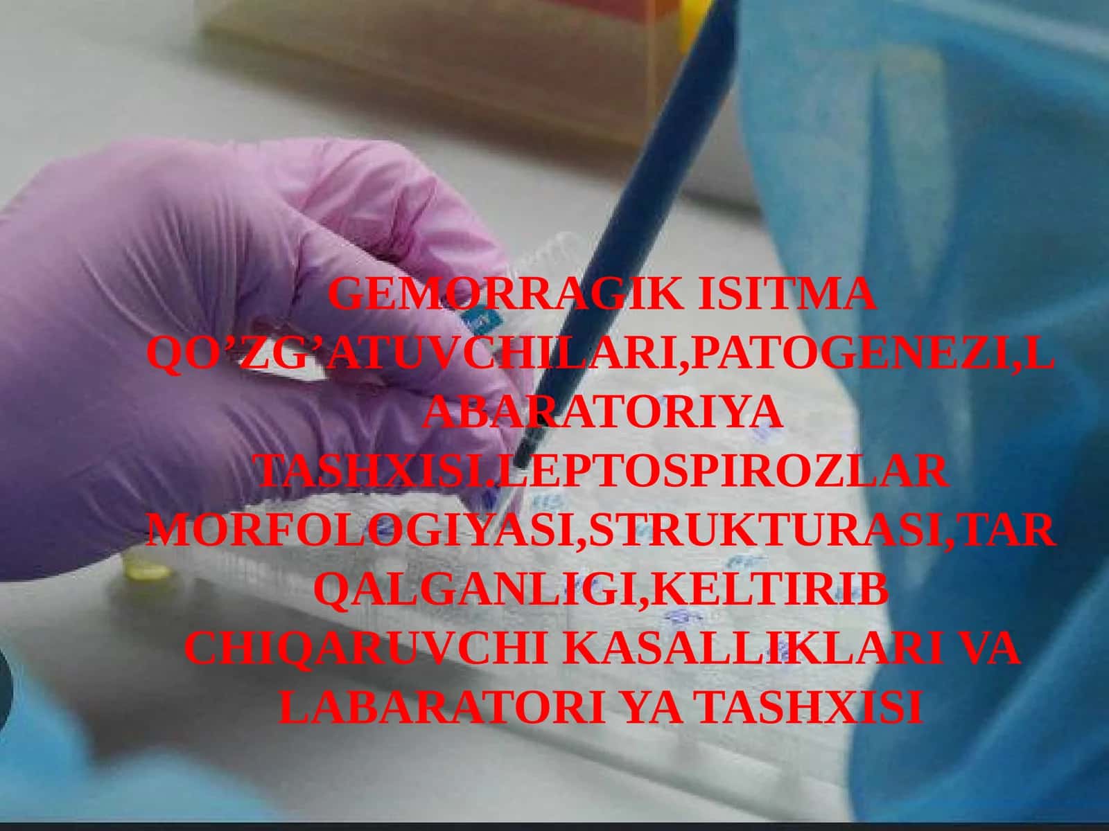 GEMORRAGIK ISITMA QO’ZG’ATUVCHILARI,PATOGENEZI,LABARATORIYA TASHXISI.LEPTOSPIROZLAR MORFOLOGIYASI,STRUKTURASI,TARQALGANLIGI,KELTIRIB CHIQARUVCHI KASALLIKLARI VA LABARATORI YA TASHXISI