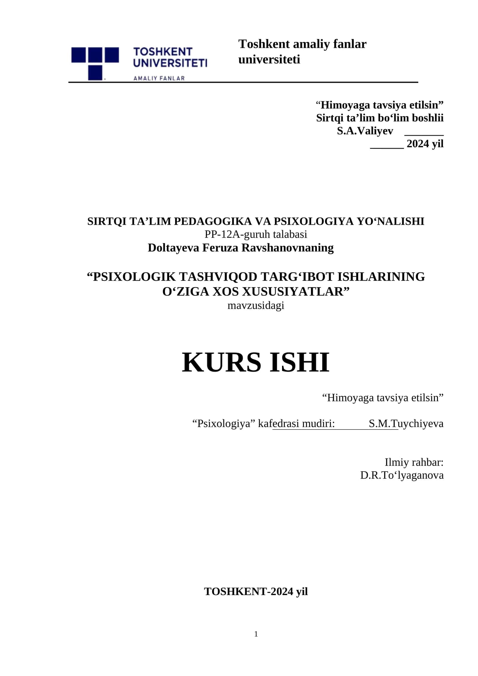 PSIXOLOGIK TASHVIQOD TARG‘IBOT ISHLARINING O‘ZIGA XOS XUSUSIYATLAR