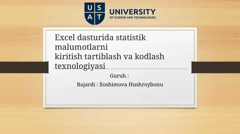 Exceldasturi - Ma’lumot Kiritish va Kodlash Texnologiyasi