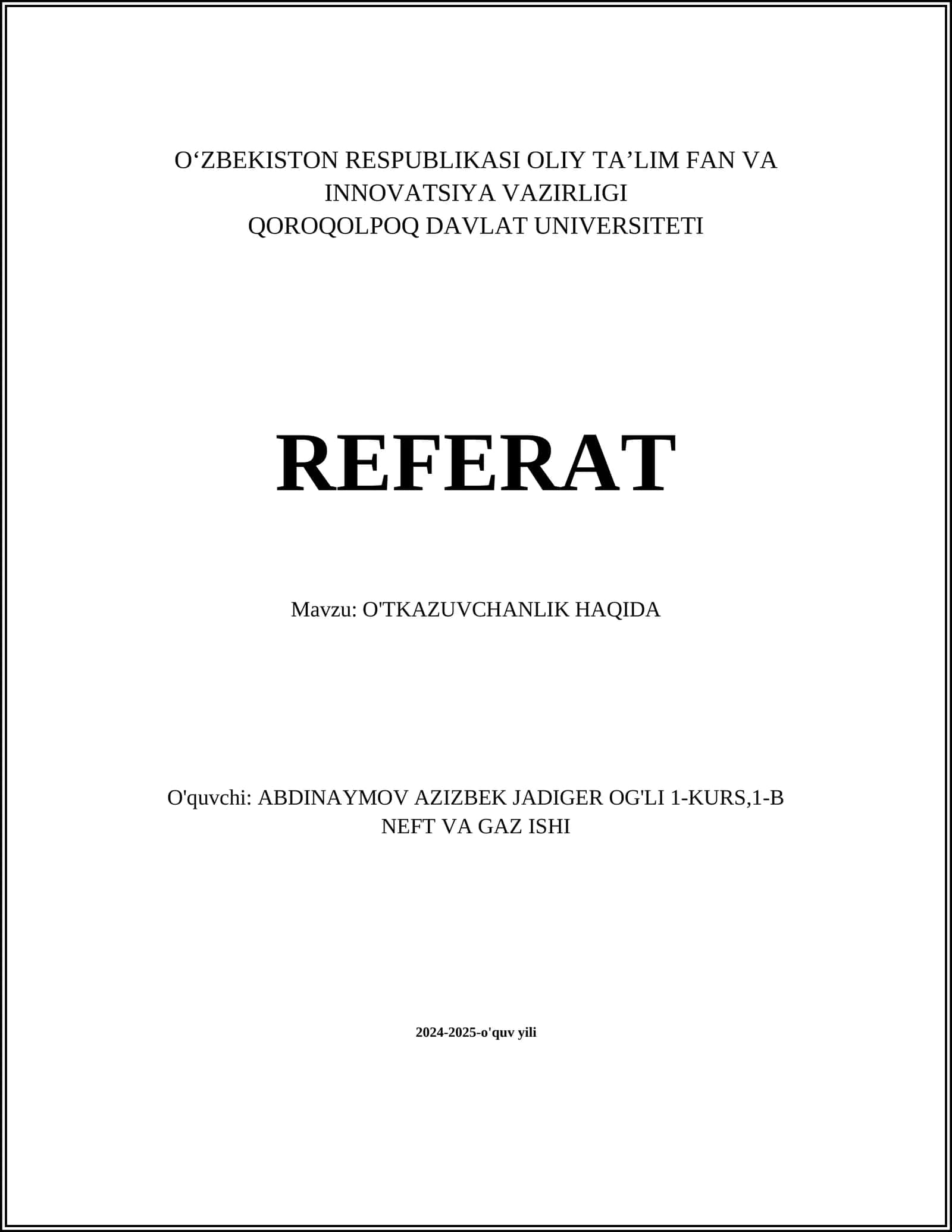 O'tkazuvchanlik haqida